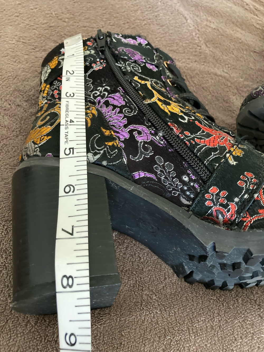 DIBA- Women’s Black Floral Embroidered Lace-Up Ankle Boots with zipper - Picture 5 of 8